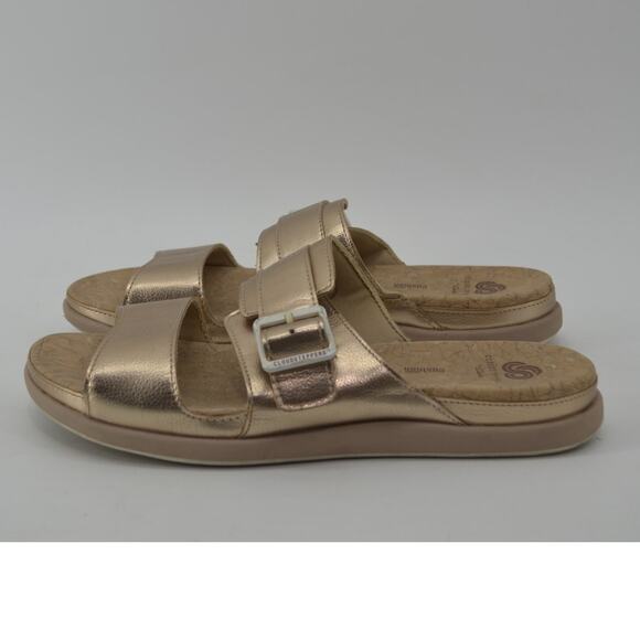 Cloudsteppers Clarks Size 9 June Tide Gold Metallic Slides - Picture 11 of 14